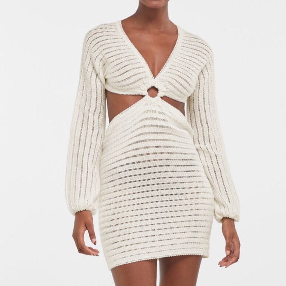 Croshet Boho White Knit Cut-out Dress by Bershka